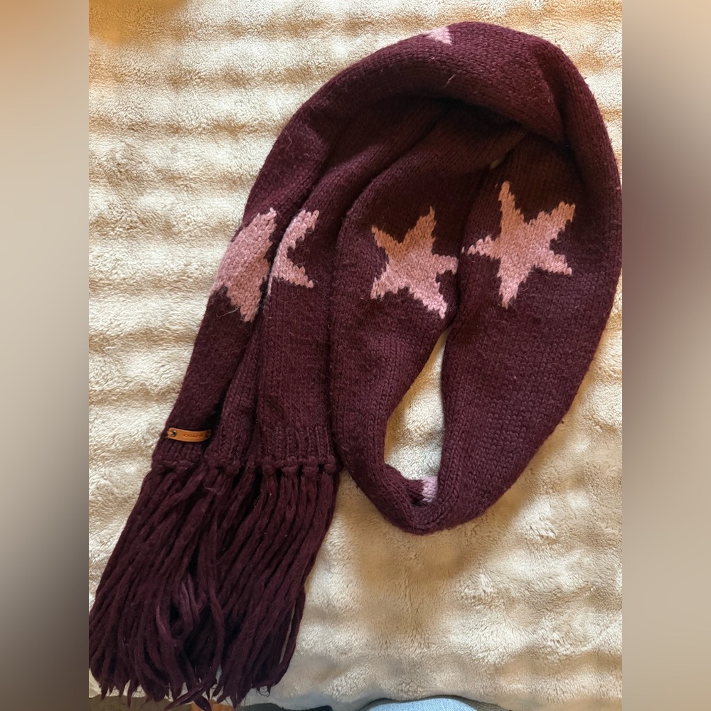 Authentic Coach scarf- burgundy with dusty pink Star design